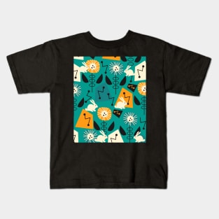 Mid-century pattern with bunnies Kids T-Shirt